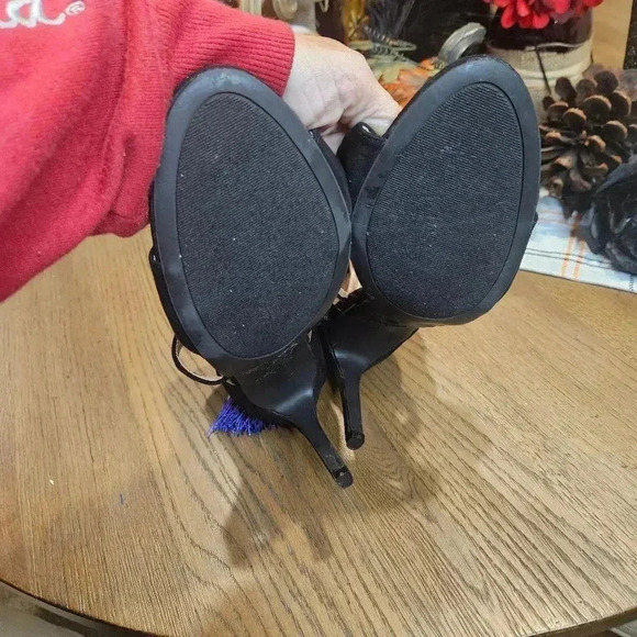 Betsey Black Suede Heeled Sandals with Purple Tassels - Picture 8 of 8